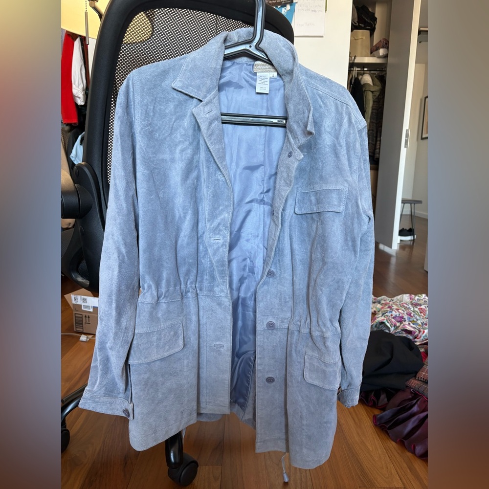 Blue suede chore jacket - vintage - real leather - size S